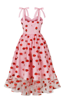 A-Linie Rosa Pin Up Vintage Kleid mit Erdbeerdruck