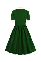 Laden Sie das Bild in den Galerie-Viewer, A-Linie Marineblaues Retro Vintage Kleid mit kurzen Ärmeln