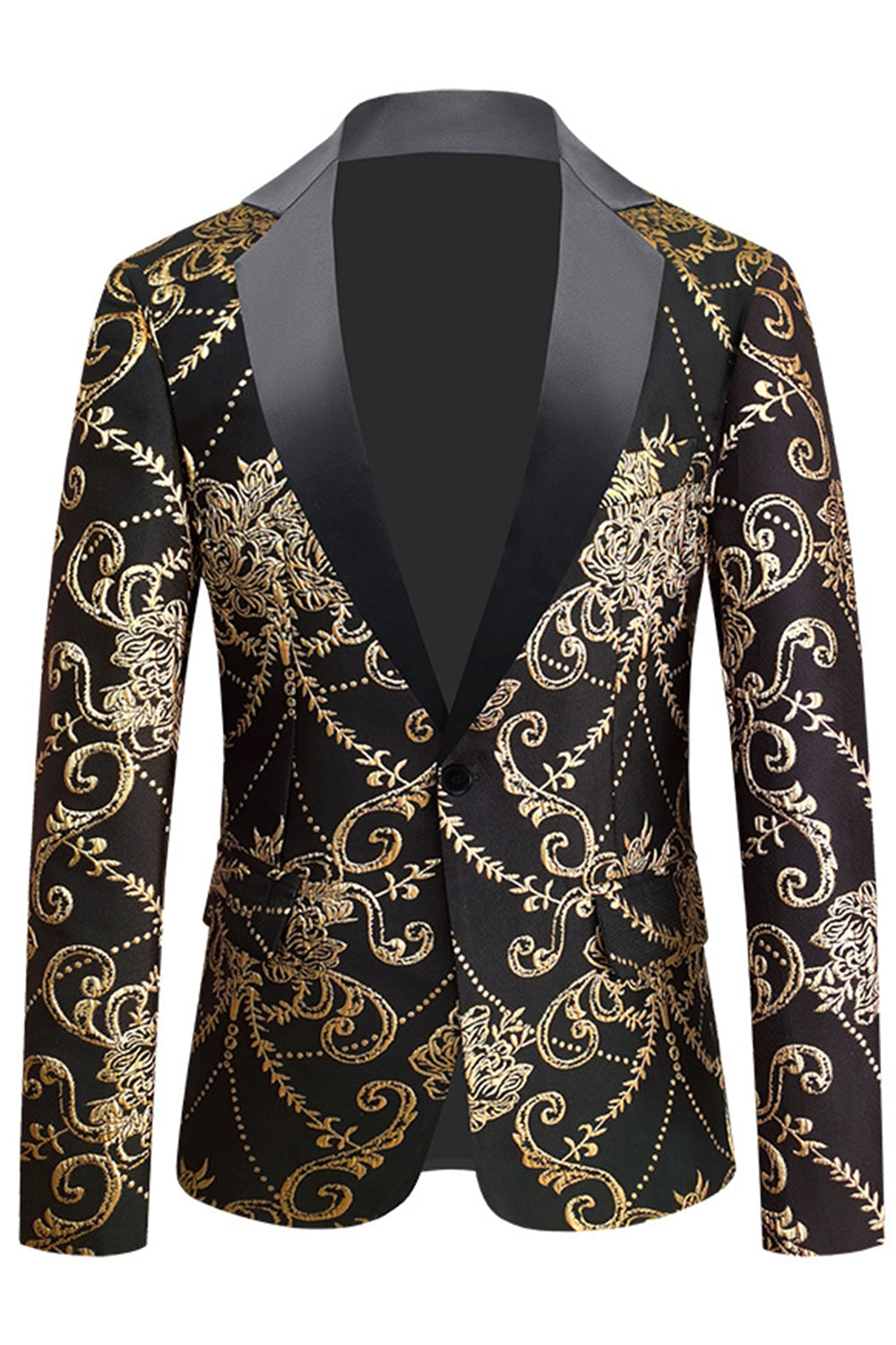 Schwarz Goldener Jacquard Blazer mit gekerbtem Revers für Herren