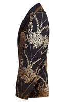 Laden Sie das Bild in den Galerie-Viewer, Schwarz Goldener Jacquard Blazer mit gekerbtem Revers für Herren