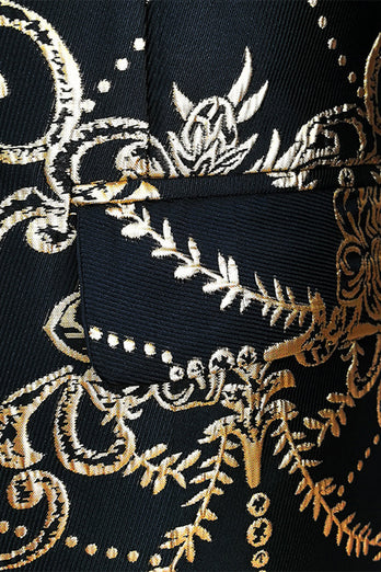 Schwarz Goldener Jacquard Blazer mit gekerbtem Revers für Herren