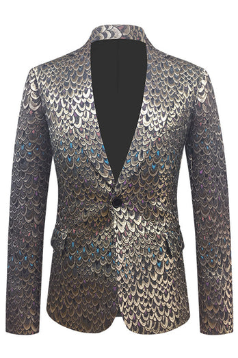 Goldener Jacquard Schal Revers Herren Blazer