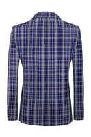 Laden Sie das Bild in den Galerie-Viewer, Königsblau karierter zweireihiger 2-teiliger Herrenanzug mit Spitzrevers