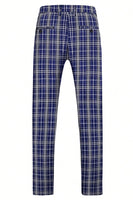 Laden Sie das Bild in den Galerie-Viewer, Königsblau karierter zweireihiger 2-teiliger Herrenanzug mit Spitzrevers