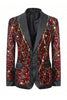 Laden Sie das Bild in den Galerie-Viewer, Glitzernder roter Paillettenschal Schal Revers Herren Party Blazer