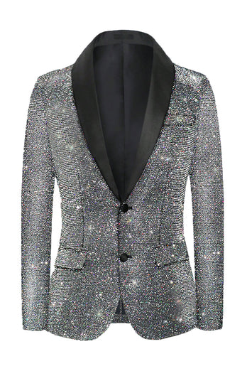 Glitzernder grauer Schal Revers Slim-Fit Herren Ballblazer