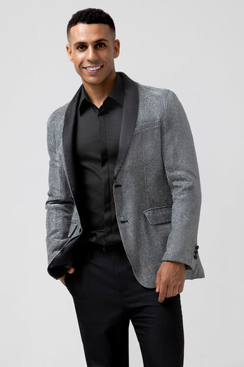 Glitzernder grauer Schal Revers Slim-Fit Herren Ballblazer