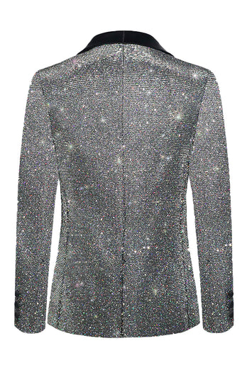 Glitzernder grauer Schal Revers Slim-Fit Herren Ballblazer