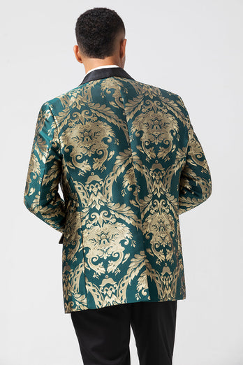 Dunkelgrüner Jacquard Blazer für Herren mit einem Knopf und Schalrevers