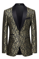 Laden Sie das Bild in den Galerie-Viewer, Goldener Jacquard Schal Revers Herren Blazer