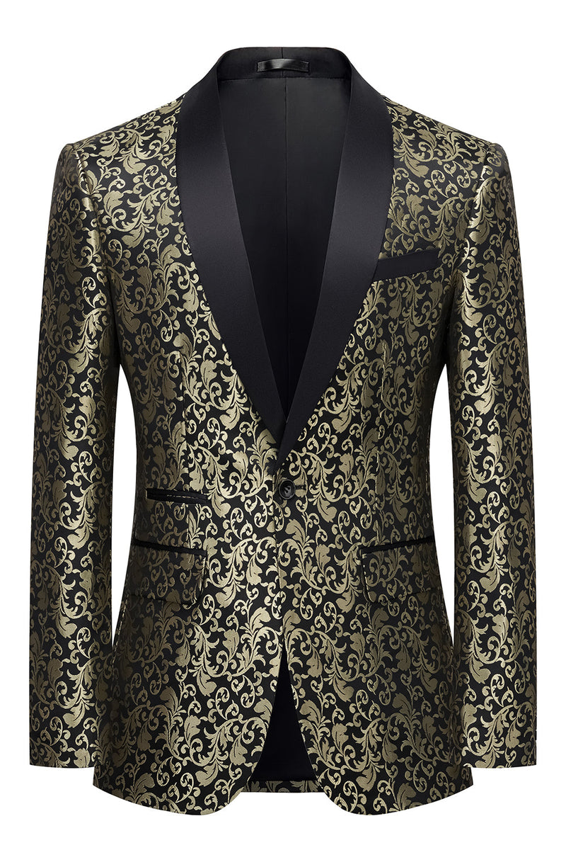 Laden Sie das Bild in den Galerie-Viewer, Goldener Jacquard Schal Revers Herren Blazer