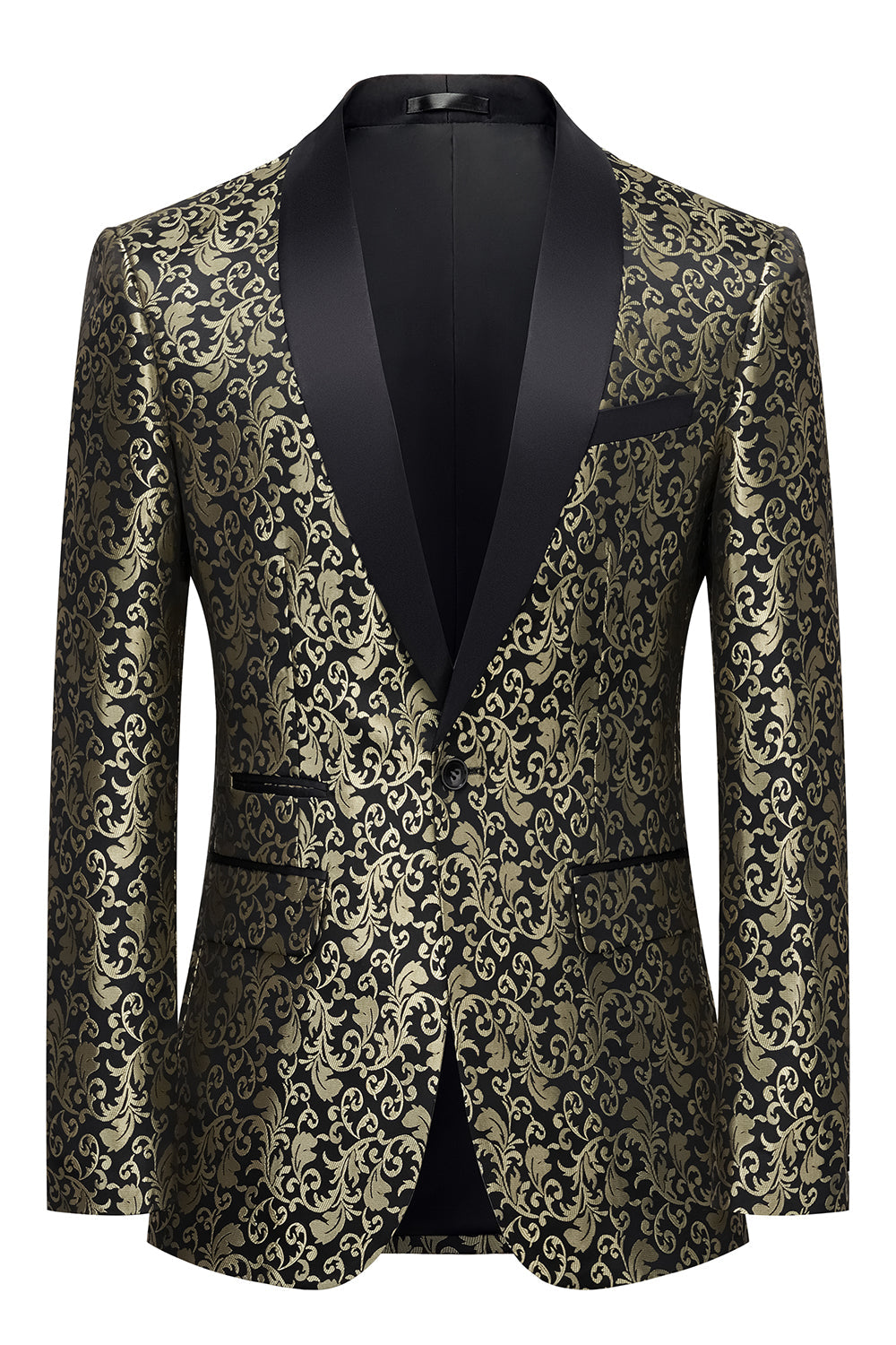 Goldener Jacquard Schal Revers Herren Blazer