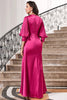 Laden Sie das Bild in den Galerie-Viewer, Fuchsia Plissee langes Ballkleid mit Laternenärmeln