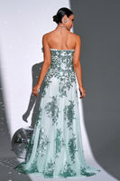 Laden Sie das Bild in den Galerie-Viewer, Glitzerndes grünes A-Linie Herzausschnitt Langes Ballkleid