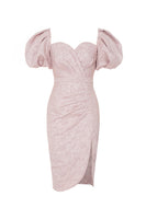 Laden Sie das Bild in den Galerie-Viewer, Grünes Herzausschnitt  Cocktail Party Kleid mit Puffärmeln und Schlitz