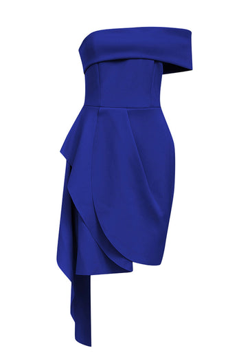 Blaues figurbetontes trägerloses asymmetrisches Cocktail Party Kleid