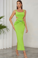 Laden Sie das Bild in den Galerie-Viewer, Grünes A Linie Eckiger Hals Plissee Langes Partykleid