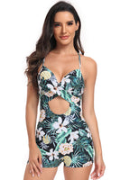 Laden Sie das Bild in den Galerie-Viewer, Einteiliger Badeanzug mit tropischem Druck und Kordelzug an der Seite