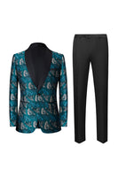 Laden Sie das Bild in den Galerie-Viewer, Pfauengrünes Schalrevers 2 Stück Herrenanzüge