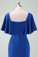 Laden Sie das Bild in den Galerie-Viewer, Königsblaues figurbetontes Kleid für die Brautmutter mit kurzen Ärmeln