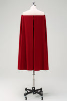 Laden Sie das Bild in den Galerie-Viewer, Burgunder schulterfreies figurbetontes Cocktailkleid mit Cape-Ärmeln