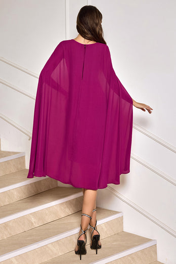 Grape Bodycon Midi-Cocktail-Partykleid mit Cape-Ärmeln