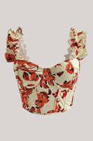 Laden Sie das Bild in den Galerie-Viewer, Aprikose bedrucktes Korsett Oberteil mit Schnürung am Rücken