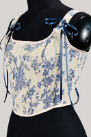 Laden Sie das Bild in den Galerie-Viewer, Bustier Top mit blauer Blume und Schnürung am Rücken