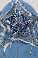 Laden Sie das Bild in den Galerie-Viewer, Glitzerndes blaues Jeans Korsett Top mit Sternen