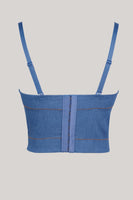 Laden Sie das Bild in den Galerie-Viewer, Blaues Crop-Top aus Denim mit Strass Fransen