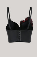 Laden Sie das Bild in den Galerie-Viewer, Elegantes schwarzes Crop-Top mit roter Blume