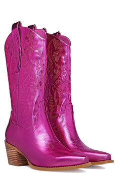 Fuchsia bestickte Cowgirl-Stiefel aus mittelhohem Kalb