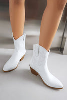 Laden Sie das Bild in den Galerie-Viewer, Goldene Western-Cowgirl-Stiefel mit kleinem Absatz und goldenem Tiefabsatz