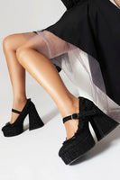 Laden Sie das Bild in den Galerie-Viewer, Schwarze geschlossene Plateauschuhe mit Blockabsatz