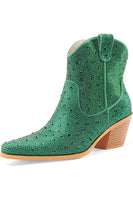 Laden Sie das Bild in den Galerie-Viewer, Schwarze Strass Westernstiefeletten in Kontrastfarbe