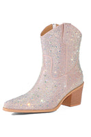 Laden Sie das Bild in den Galerie-Viewer, Schwarze Strass Westernstiefeletten in Kontrastfarbe