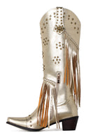 Laden Sie das Bild in den Galerie-Viewer, Schwarze perlenbesetzte Fransen mit spitzen Klobiger Absatz Boots für Damen