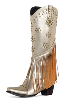 Laden Sie das Bild in den Galerie-Viewer, Schwarze perlenbesetzte Fransen mit spitzen Klobiger Absatz Boots für Damen