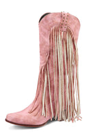 Laden Sie das Bild in den Galerie-Viewer, Blaue Stiefel mit spitzer Zehenpartie und dickem Absatz und Quaste