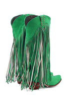 Laden Sie das Bild in den Galerie-Viewer, Blaue Stiefel mit spitzer Zehenpartie und dickem Absatz und Quaste