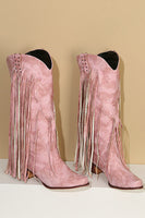 Laden Sie das Bild in den Galerie-Viewer, Blaue Stiefel mit spitzer Zehenpartie und dickem Absatz und Quaste