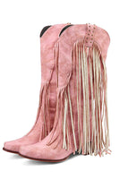 Laden Sie das Bild in den Galerie-Viewer, Blaue Stiefel mit spitzer Zehenpartie und dickem Absatz und Quaste