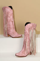 Laden Sie das Bild in den Galerie-Viewer, Blaue Stiefel mit spitzer Zehenpartie und dickem Absatz und Quaste