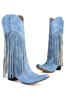 Laden Sie das Bild in den Galerie-Viewer, Mode Schwarz Einfarbig Wildleder Quaste Spitze Spitze Hoher Absatz Stiefel