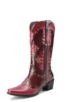 Laden Sie das Bild in den Galerie-Viewer, Bestickte blaue Cowgirl-Stiefel mit spitzer Zehenpartie in Kalbshöhe für Damen