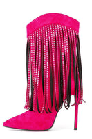 Laden Sie das Bild in den Galerie-Viewer, Schwarze Stiefeletten aus Wildleder mit Strass und Fransen