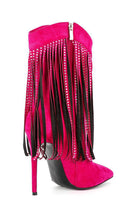 Laden Sie das Bild in den Galerie-Viewer, Schwarze Stiefeletten aus Wildleder mit Strass und Fransen