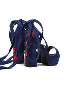 Laden Sie das Bild in den Galerie-Viewer, Damen Schwarze Stickerei Riemchen Klobiger Absatz Offene Zehe Sandalen Schuhe