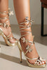 Laden Sie das Bild in den Galerie-Viewer, Damen Golden Metallic Riemchen Stilettos Sandalen Schuhe mit Schmetterling