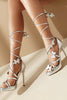 Laden Sie das Bild in den Galerie-Viewer, Damen Golden Metallic Riemchen Stilettos Sandalen Schuhe mit Schmetterling